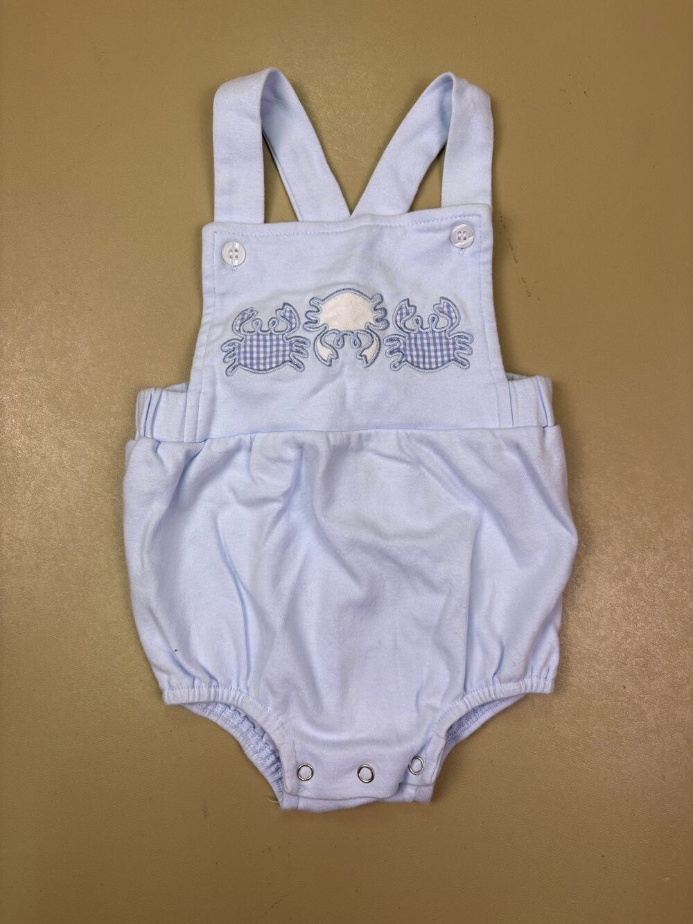 Stitchy Fish Baby Boy 9M Blue Crab Applique Bubble Romper Overalls